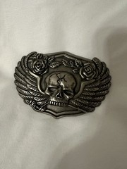 Skull With Wings and Roses Belt Buckle Biker Buckle to suit 1.5&Prime; (40mm) Belt
