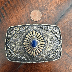 Western Antique Brass Tone Concho Buckle with Turquoise Accent