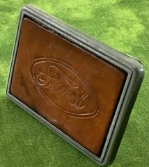 Belt Buckle w/ Ford Logo Embossed on Leather, attached to Metal Backing, NICE.