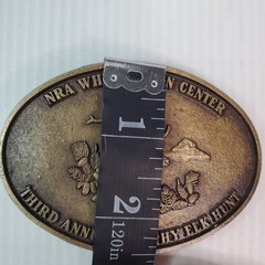 NRA 3rd Annual Trophy Elk Hunt Whittington Center Belt Buckle 3.5×2.5&Prime; VTG