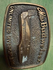 Vintage USA Made MISS BUDWEISER Belt Buckle UNLIMITED HYDROPLANE