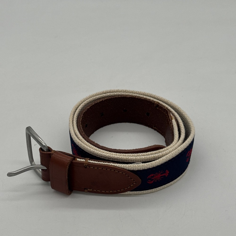 J Crew Mens Belt, Leather +Canvas,Silver Color Buckle, Lobster Design, Size 30