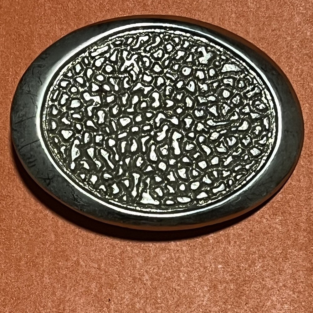 VTG Silver Tone Oval Textured Hammered Metal Belt Buckle 2113 Western Mens B21