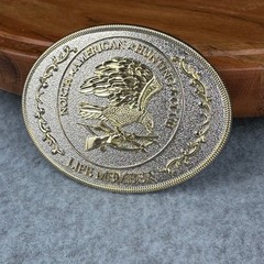 North American Hunting Club Life Member Belt Buckle Gold Silver Eagle Rifle Oval