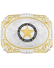 Montana Silversmiths Two-Tone Cowboy Cameo Star Belt Buckle Silver