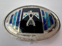 Johnson & Held Ltd. Thunderbird Inlay Western Belt Buckle & Bolo Tie Set, Silver
