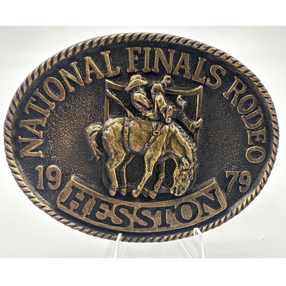 Hesston National Finals Rodeo Belt Buckle 1979 Cowboy Siskiyou Brass Tone