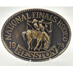 Hesston National Finals Rodeo Belt Buckle 1979 Cowboy Siskiyou Brass Tone