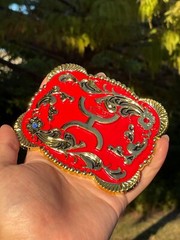 Western Buckle Gold Red Cowboy 4.5 »x3.5 » for 2 » Hooey Buckle Hebilla Vaquero