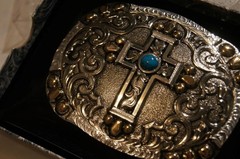 Crumrine Western Belt Buckle Cross Stone Bead Accents Silver C10021