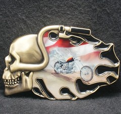 XG01122 *NOS* VINTAGE 2010 **SKULL MOTORCYCLE** RIDERS ARTWORK MENS BELT BUCKLE