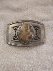VTG Silvertone Belt Banded Agate Stone Cowboy Cowgirl Western Belt Buckle