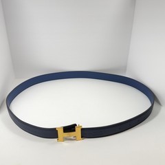 Authentic HERMES H Logo Reversible Belt Strap Blue Gold Tone Buckle Kit 85