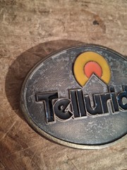 Telluride Ski Resort Belt Buckle 1970s Brass Mountain Enamel Sun