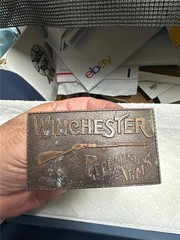 Two Vintage Brass Winchester Repeating Arms Belt Buckles New Haven Conn