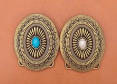 Antique Brass Western cowboy Flower Pattern Turquoise Leathercraft Belt Buckle