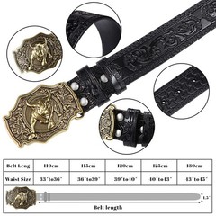 Western Belt Leather Belt with Buckle Cowboy Buckle Belt with Longhorn S…
