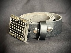 Studded Belt Buckle Leather Inlay Industrial OOAK 2.75&Prime; Darren McNeese