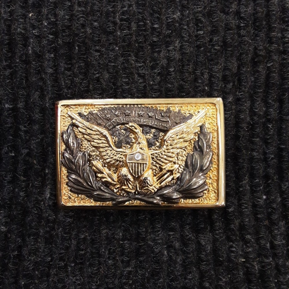 Vintage 1970s « E PLURIBUS UNUM » Bald Eagle Brass Belt Buckle 3&Prime; Detachable Plate