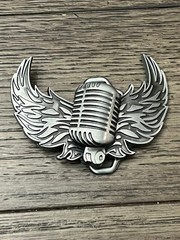 Microphone Wing Belt Buckle Mens Metal 3in Silver Vintage Rockabilly Music