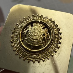 Gold Tone Metal Slide Belt Buckle Coat of Arms Crest Medallion