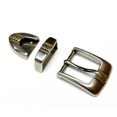 Three Piece Sterling Silver Plated Belt Buckle Set – Fits up to 1 1/8&Prime; Belts