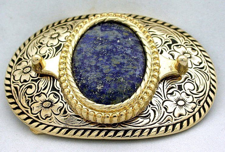 Gold Color Oval 40×30 40mm x 30mm Natural Lapis Lazuli Western Belt Buckle epb71