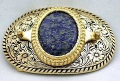 Gold Color Oval 40×30 40mm x 30mm Natural Lapis Lazuli Western Belt Buckle epb71
