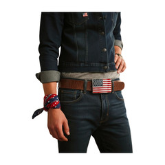 Men Women Belt Buckle Metal Silver United State America USA Flag 4th July Style