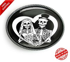 Sugar Skull Bride & Groom Belt Buckle – Day of the Dead Wedding Handmade Gift 66