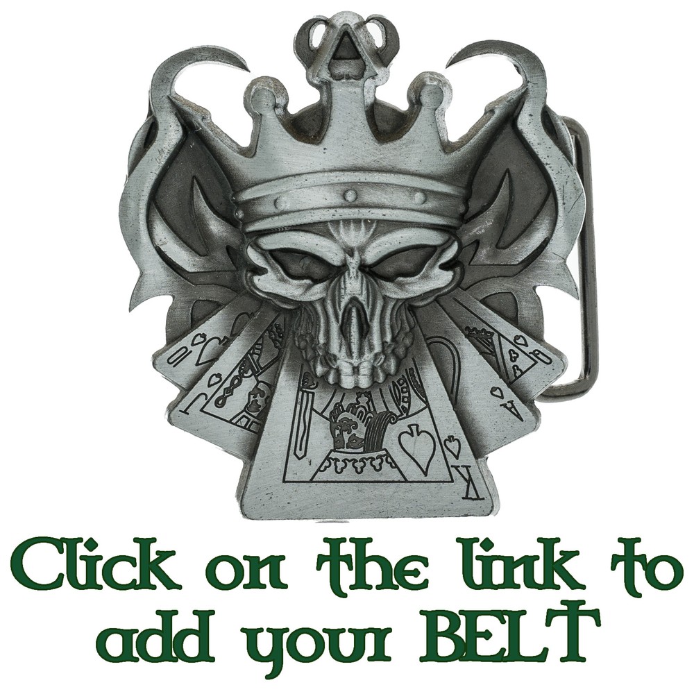 King Skull Straight Flush Poker Cards Belt Buckle Biker Metal Gothic Gambler