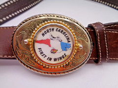 NOCONA BELT + BUCKLE – NORTH CAROLINA – FIRST IN WINGS – Made In USA – Size 38