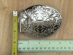 Western Longhorn Buckle Men Unisex Clear Rhinestone Oval Silver Zinc Fit 2 »