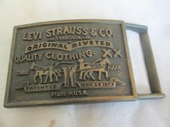 Levi Strauss Co Label Buckle Original Riveted Promo Vintage 80&rsquo;s Brass Tone