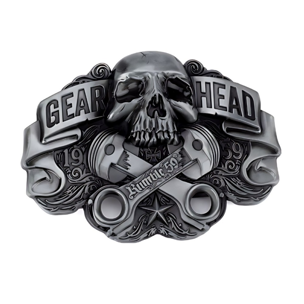Men&rsquo;s Gear Head Piston Skull Biker Belt Buckle