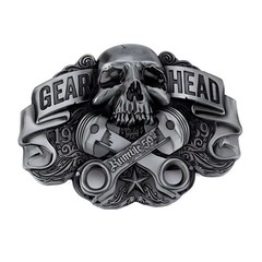 Men&rsquo;s Gear Head Piston Skull Biker Belt Buckle