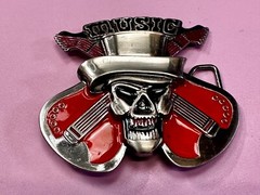 MUSIC Skull in Fedora Hat Crossed Electric Guitars Musician Rockstar Belt Buckle