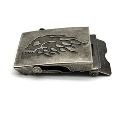 Vintage 90s Silver-tone Metal Flame Skull Military Slide Buckle for 1.5&Prime;Web Belt