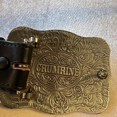 Crumrine Western LONGHORN bull Skull Belt Buckle And Leather Belt Size 44