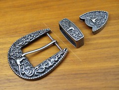 Heavy Duty Western Cowboy Rodeo Longhorn Bull Leathercraft Belt Buckle 3 Pcs Set