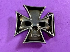 Maltese Iron Cross with Skull Reflective Cutout Gothic Punk Vibe Belt Buckle