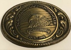 North American Hunting Club 20th Anniversary Brass Belt Buckle 1978-1998