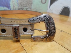 Alpaca Mexico 3-Piece Buckle Set w/ Justin Ivory Leather Belt Size 30