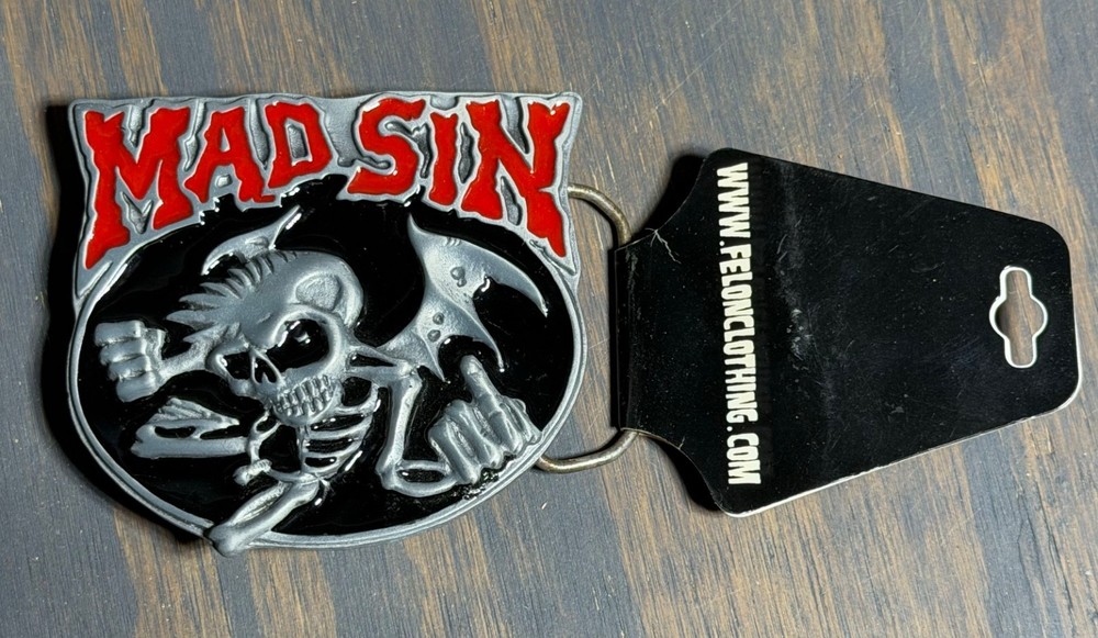 NOS Y2K Lucky 13 Felon Brand Metal Belt Buckle Mad Sin Psychobilly Punk