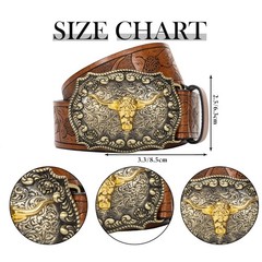 Eohak Western-Cowboy-Belts for Men Women Floral-Engraved-Belt Medium, Brown