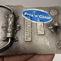 VTG 1976  » COLORADO  » BERGAMOT Brass Works Enamel DIX Leather BELT BUCKLE – NICE