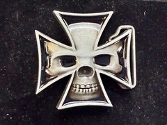 Maltese Iron Cross with Skull Reflective Cutout Gothic Punk Vibe Belt Buckle
