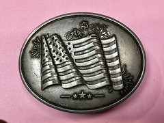 American US Flag Stars Stripes Patriotic Belt Buckle & Can holder by BevBuckle