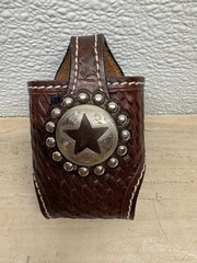 Cowboy Decor Genuine Leather Metal Star Back Clip Belt Pouch
