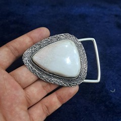 Scolecite Silver Plated Belt Buckle Handmade Natural Gemstone Western Boho Belt